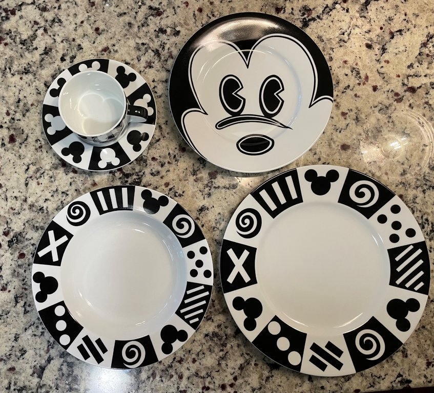 Set of 3 Mickey Mouse Dinner Plates Disney White Black 