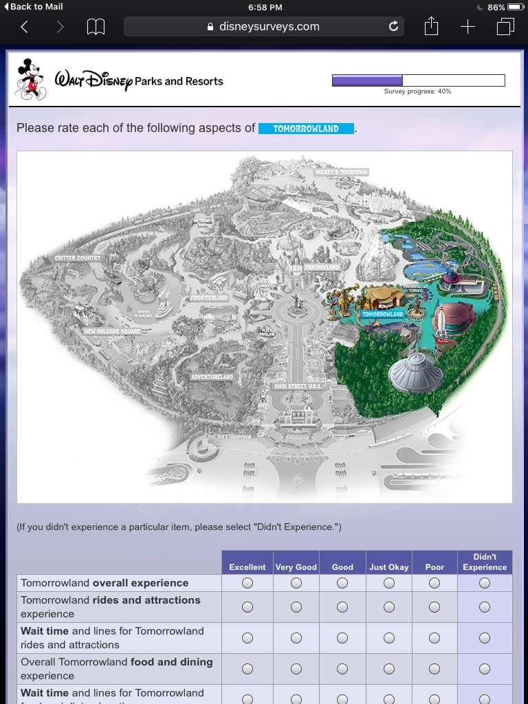 Parks & Resorts survey related to Disneyland's 'Tomorrowland'