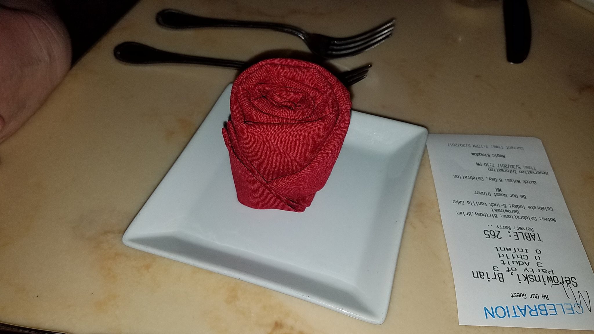Rose Napkin Setup at Be Our Guest